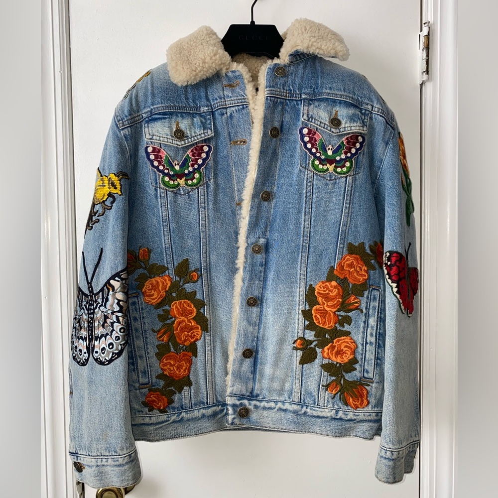 Authentic Shearling GUCCI Embroidered Denim Jacket - Picture 2 of 15